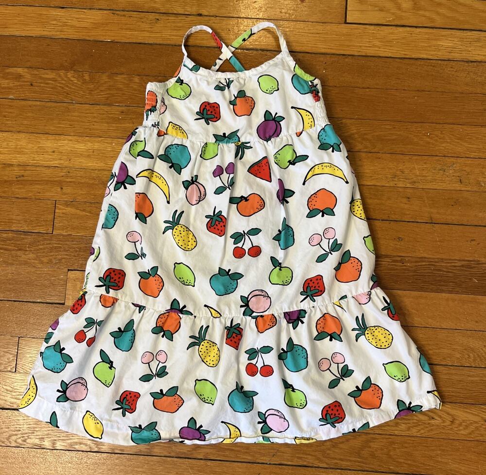 Hanna Andersson Smocked Fruit Dress Girls 110 US 5 100% Cotton Lined Sundress
